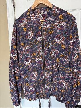 Free People Purple Floral Zip Bomber Jacket
